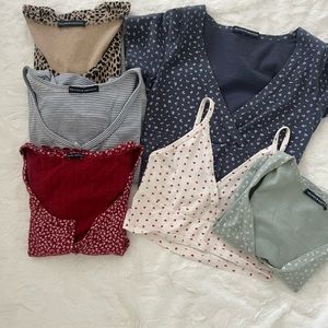 Brandy Melville patterned Zelly tops and Amara tops.